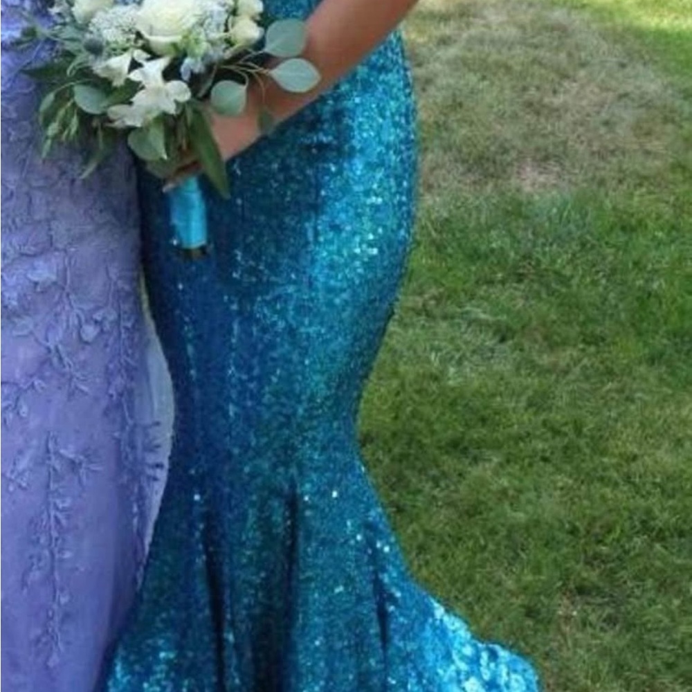 Portia and Scarlett Vibrant Blue Sequin Gown - Picture 2 of 9